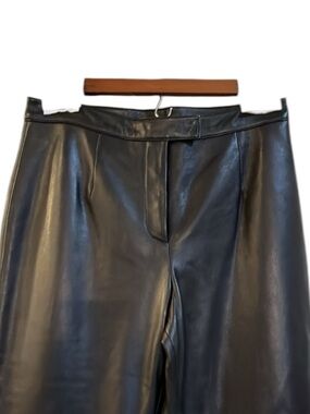 CATHERINE STEWART LEATHER FLAT FRONT HIGH WAISTED PANT BLK SIZE 8 NEW WITH TAGS